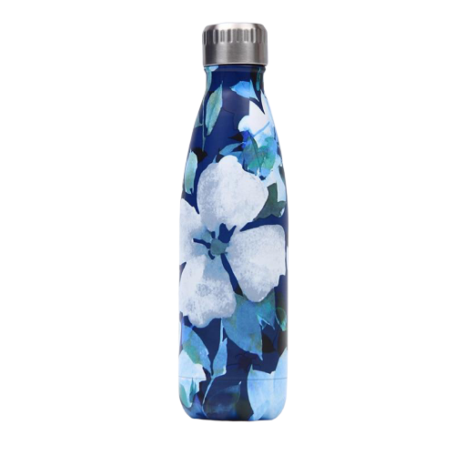 Feldflasche Edelstahl Blumen blau