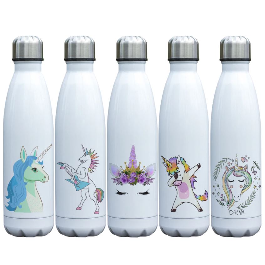 Différents designs de bouteilles isothermes licornes