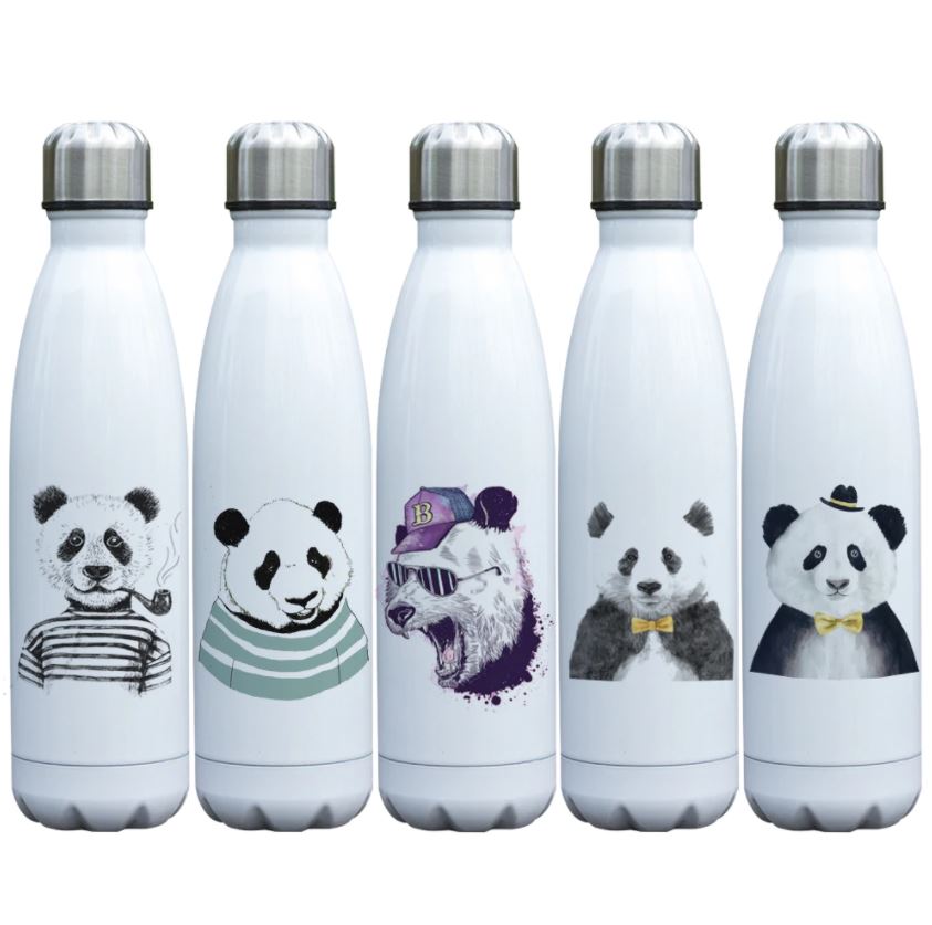 collection gourde inox et bouteille isotherme motif panda