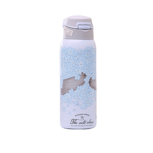 bouteille isotherme en inox fleurie nature bleue