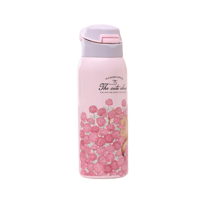 bouteille isotherme en acier inoxydable nature fleurie rose