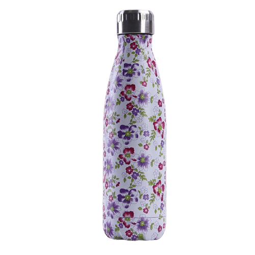 Bouteille isotherme 500 ml en acier inoxydable au motif fleurs rouges et violettes
