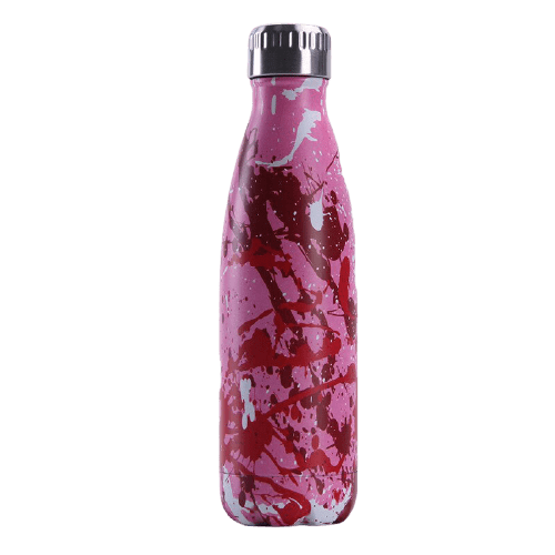 gourde inox bouteille isotherme en acier inoxydable motif peinture rose et rouge