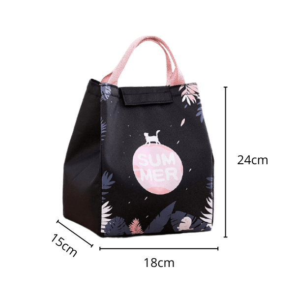 Lunch bag isotherme noir pink summer avec dimension