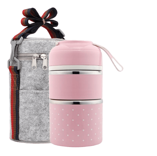 Lunch box isotherme rose deux compartiments avec sac