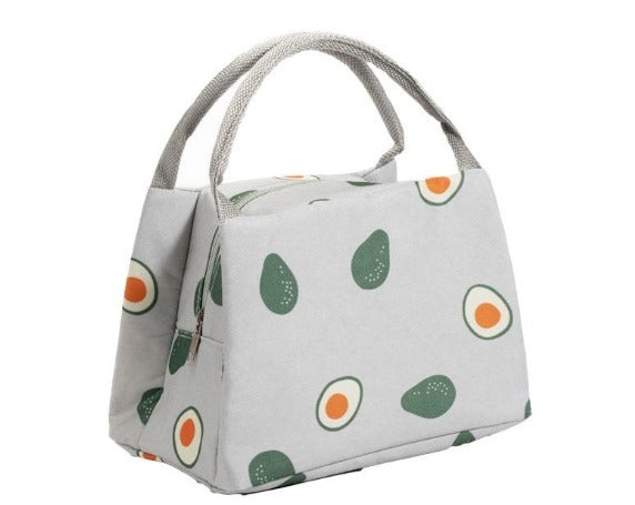 sac isotherme gris au motif d'avocat