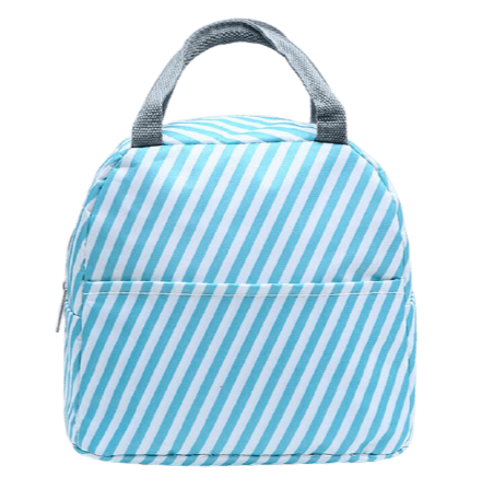 sac isotherme pour repas avec rayure diagonale en blanc et en bleu